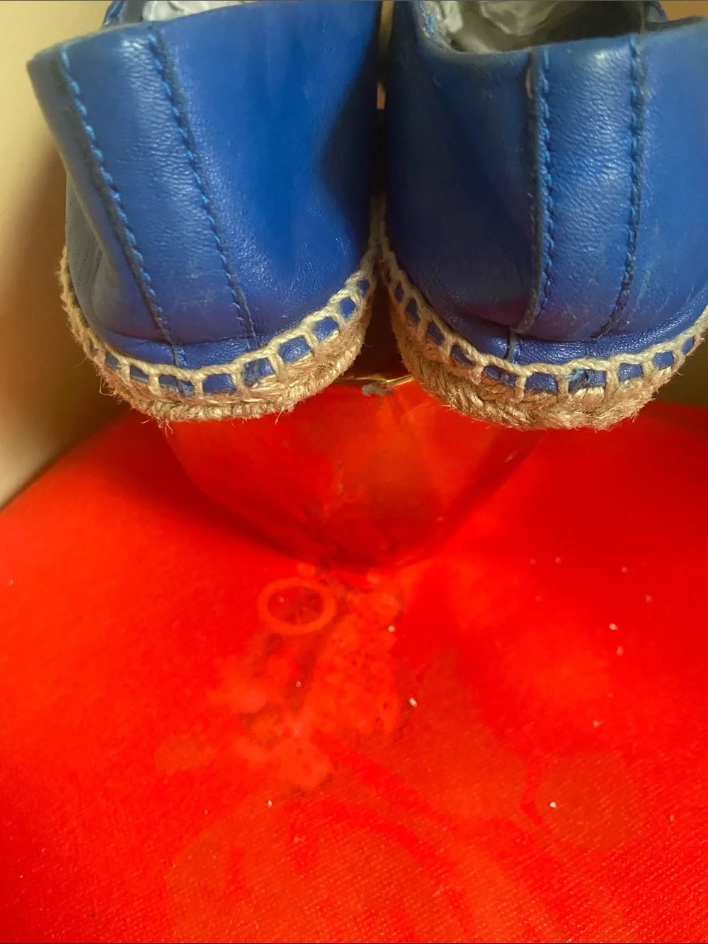 Tory Burch Royal Blue Leather Espadrille Wedges with Black Toe Cap